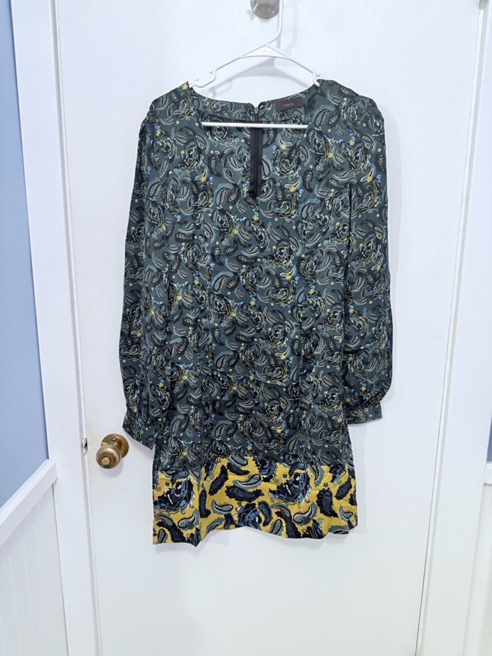 mark. Long-Sleeve BOHO Multi Colored Paisley Mini Dress Back Zip SZ M NWOT